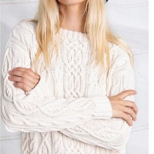 Blanc Bleu The Knot Sweater Women Heavy Cable‎ Knit White Cotton Size S/M 3